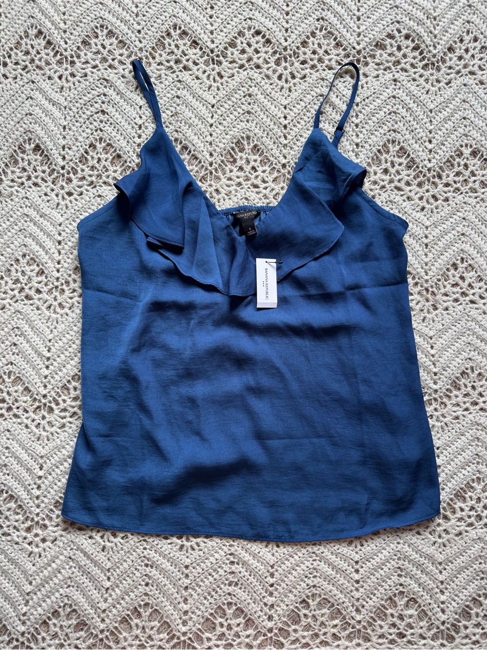 NWT Royal Blue Ruffle Cami Top Adjustable Small Banana Republic Silk Like